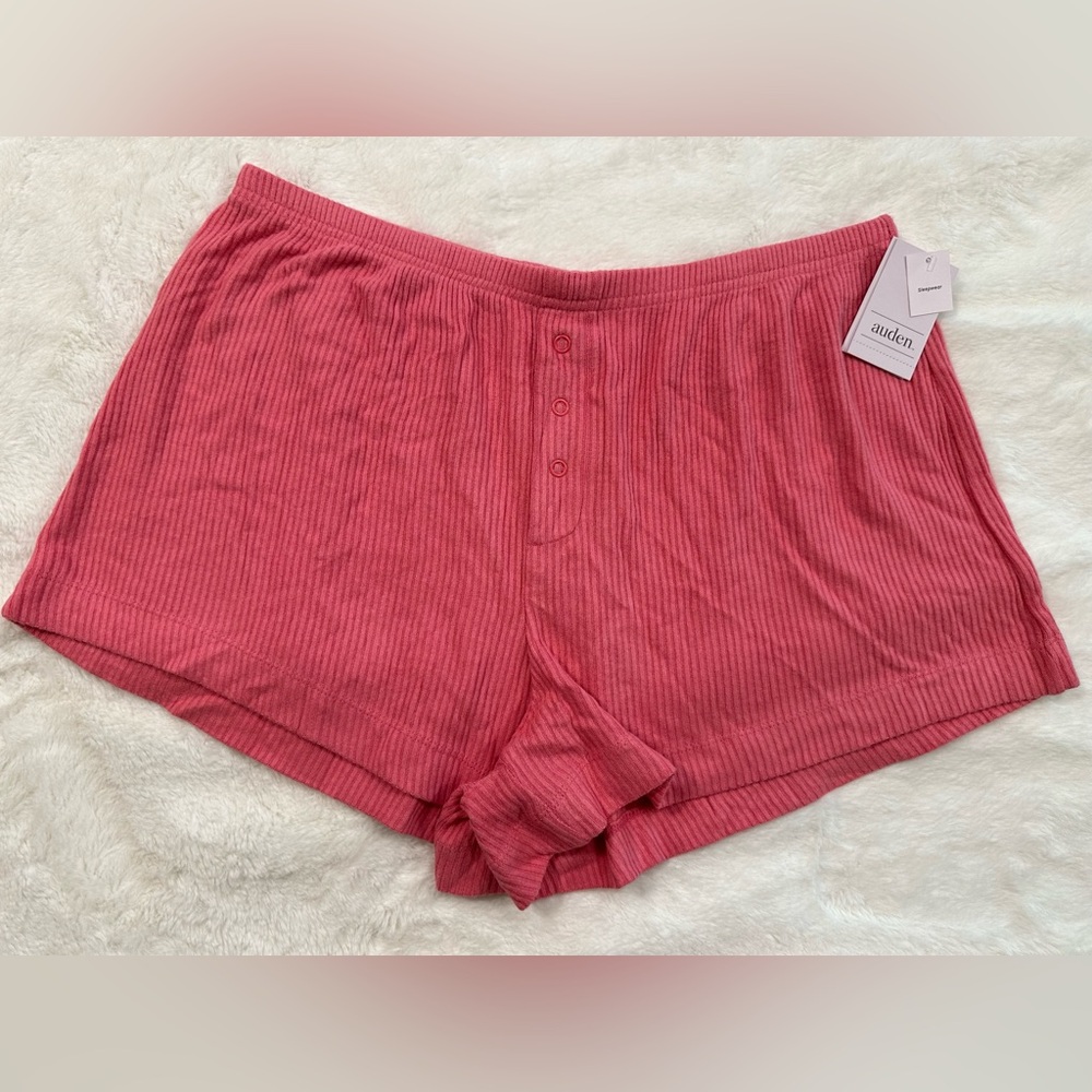 Auden Women's Sleep Super Soft Cosy Ribbed Shorts Size M Coral Pink NEW